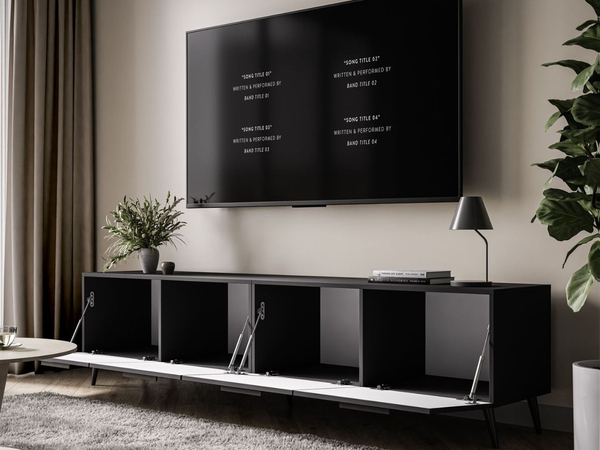 TV-Lowboard mit Türen auf Schwarzen Metallbeinen 200 cm Noaé Schwarz Hochglanz