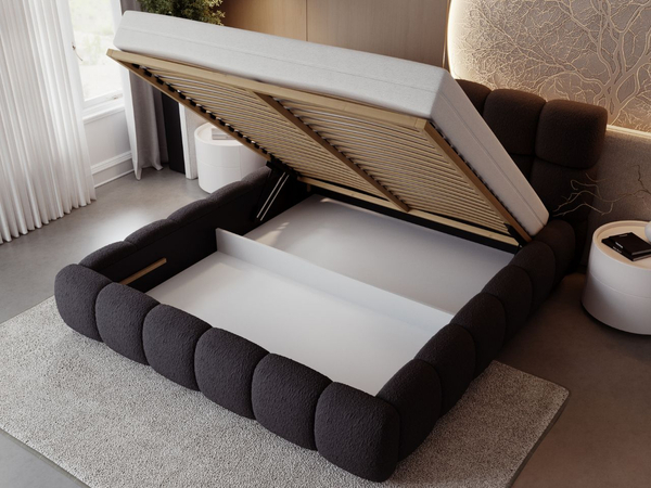 Polsterbett mit Bettkasten und Lattenrost 160x200 Modo aus Bouclé-Stoff Schwarz