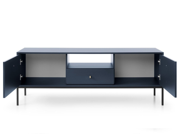 TV-Lowboard mit Schubladen und Türen mit Schwarz Metallbeinen Amor Marineblau