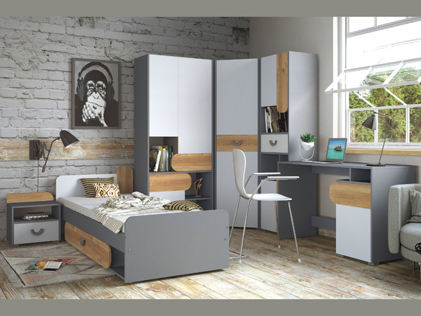 Kleiderschrank 80 mit Schwingtüren für ein Teenagerzimmer Casa Nash Eiche, Weiß, Grau
