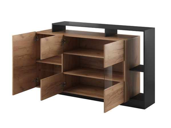 Stilvoll Wohnzimmer-Set Alvano Eiche craft, Schwarz