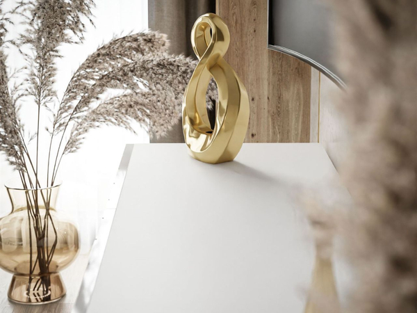TV-Schrank im Glamour-Stil mit gefrästen Fronten und goldenen Beinen Vionel Weiß glänzend