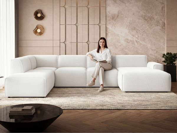 Wohnlandschaft Links Belluno Bouclé-Stoff Weiß