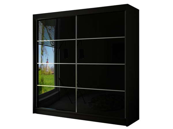 Schiebetürenschrank mit Sprossen 200 cm mit LED-Beleuchtung Ponti Schwarz
