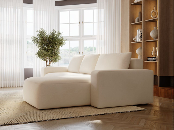 Ecksofa L-Form Rechts mit Schlaffunktion und Bettkasten Tazones Beige