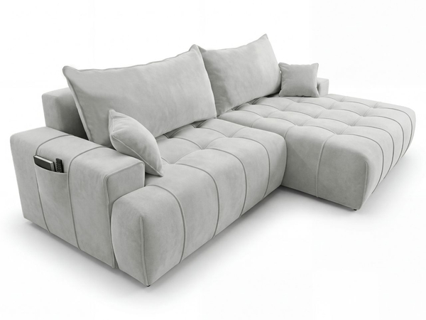 Ecksofa L-Form mit Schlaffunktion und Bettkasten Tulio Rechts Grau