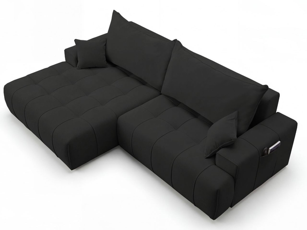 Ecksofa L-Form mit Schlaffunktion und Bettkasten Tulio Links Schwarz