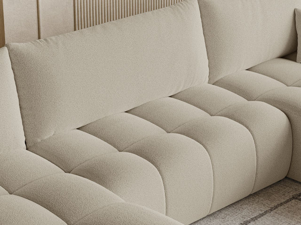 Wohnlandschaft mit Schlaffunktion und Bettkasten Neva Bouclé-Stoff Beige