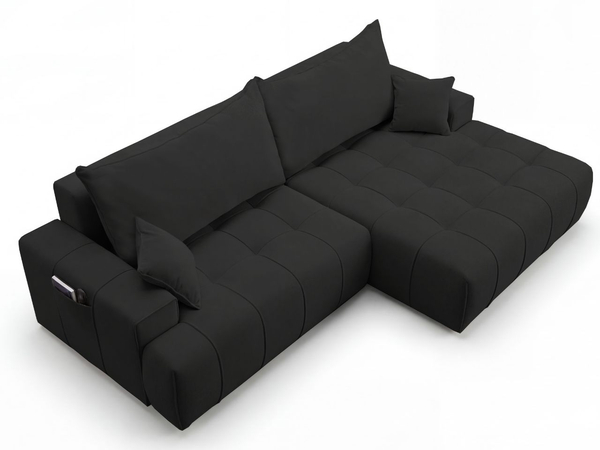 Ecksofa L-Form mit Schlaffunktion und Bettkasten Tulio Rechts Schwarz