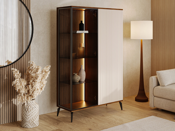 Vitrinenschrank mit LED Vinni Dunkler Walnuss Cashmere