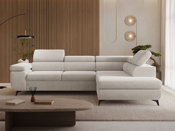 Ecksofa L-Form mit Schlaffunktion und Bettkasten Argon Rechts Hellbeige