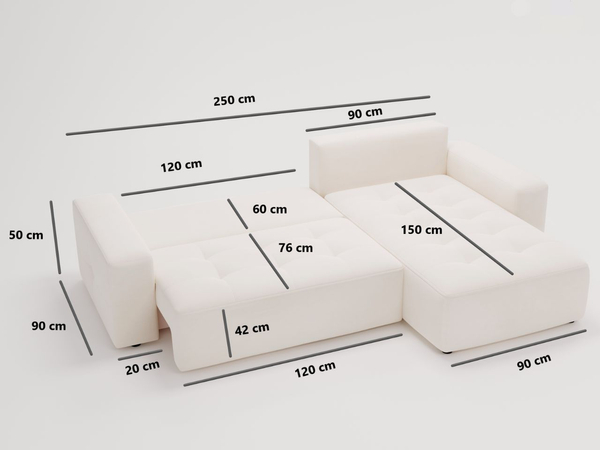 Ecksofa L-Form Rechts mit Schlaffunktion und Bettkasten Portland Hellgrau