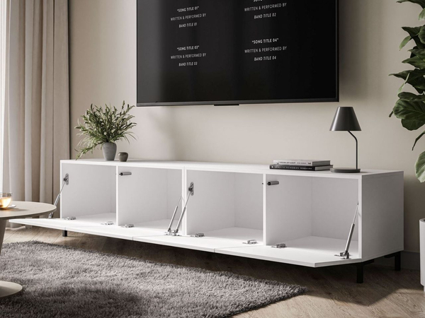 TV-Lowboard mit Türen auf Schwarzen Beinen 200 cm Nodoo Weiß Hochglanz