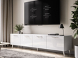 TV-Lowboard mit Türen und LED-Beleuchtung auf Silbernen Metallbeinen 200 cm Noaé Weiß Hochglanz