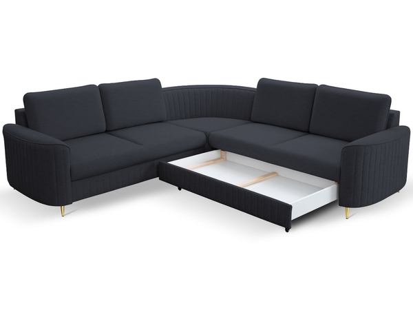 Ecksofa L-Form Links mit Schlaffunktion und Bettkasten Limon Dunkelblau