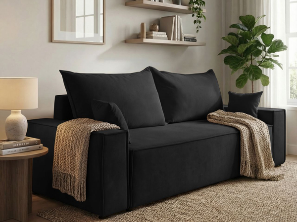 Schlafsofa mit Bettfunktion und Bettkasten Sivra Schwarz