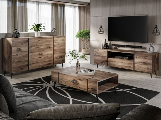 Wohnzimmer-Set im Loft-Stil auf Beinen Lunelie Eiche Flagstaff