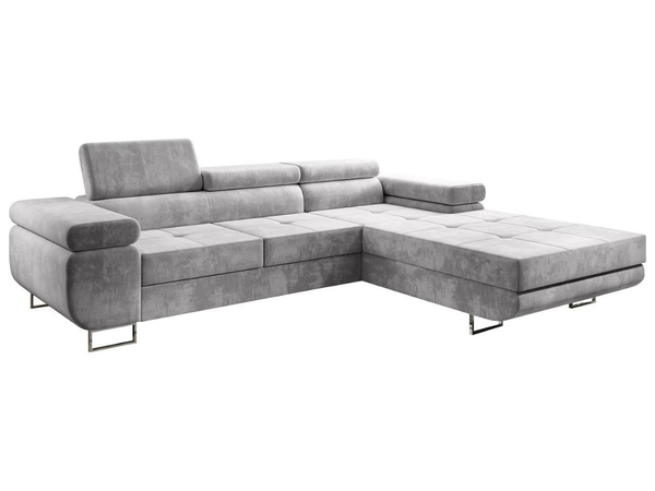 Ecksofa L-Form Rechts mit Schlaffunktion und Bettkasten Solam Hellgrau