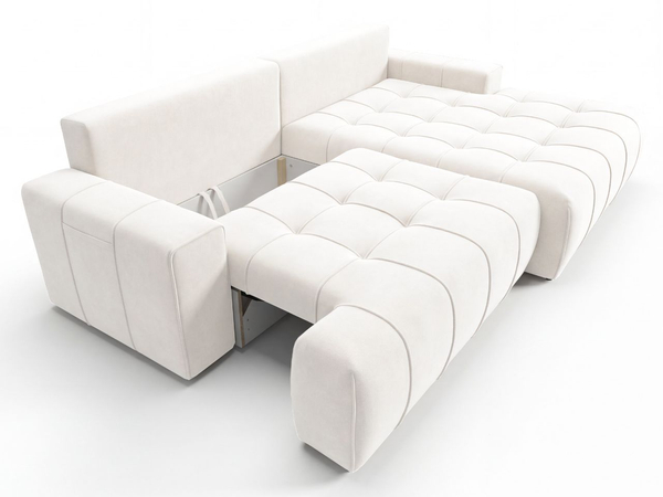 Ecksofa L-Form mit Schlaffunktion und Bettkasten Tulio Rechts Creme