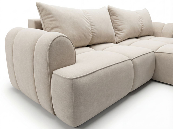 Ecksofa L-Form Rechts mit Schlaffunktion und Bettkasten Bonno Beige