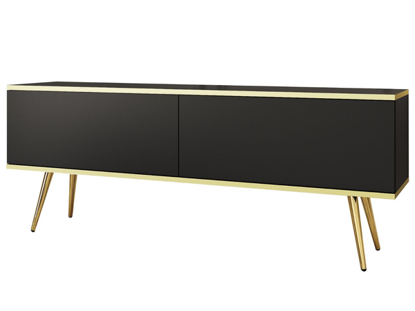 TV-Lowboard mit Türen 135 cm Diolo Schwarz mit glatter Front auf goldenen Beinen