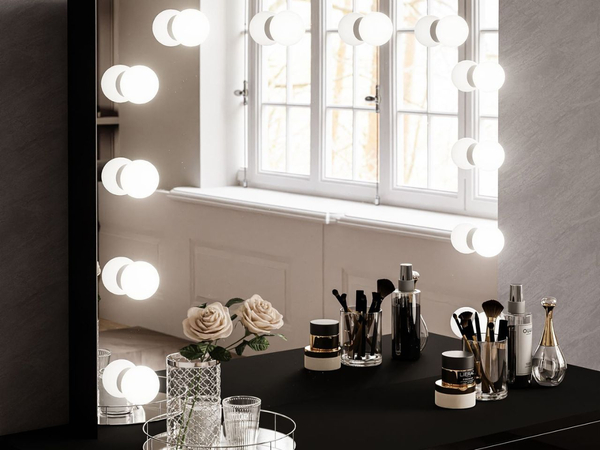 Schminktisch Glamour mit Schubladen, Spiegel und LED-Beleuchtung Brisa Schwarz Hochglanz