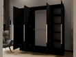 Kleiderschrank 200 cm Perugia Schwarz mit goldenen Griffen
