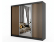 Schiebetürenschrank mit Spiegel und Lamellen 250 cm Loreto Schwarz