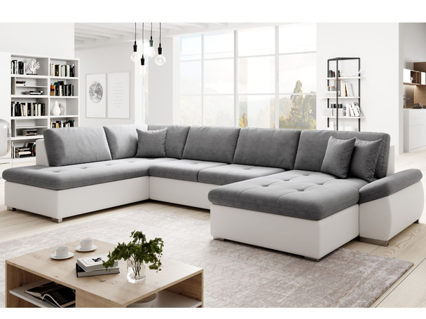 Wohnlandschaft mit Schlaffunktion Links Moni U Grau, Weiß