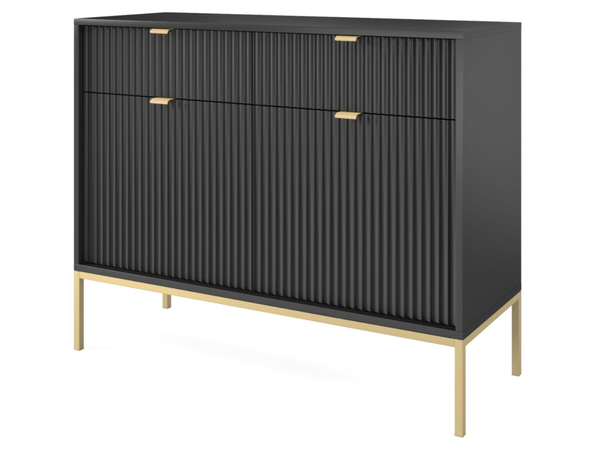 Kommode mit Türen und Schubladen Amber Schwarz, Gold Frame