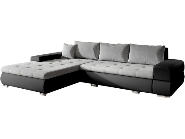 Ecksofa L-Form mit Schlaffunktion und Bettkasten Sonia Grau, Schwarz