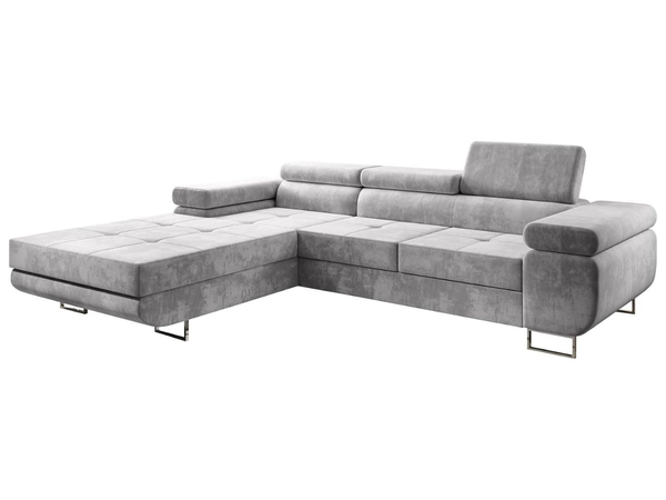 Ecksofa L-Form Rechts mit Schlaffunktion und Bettkasten Solam Hellgrau