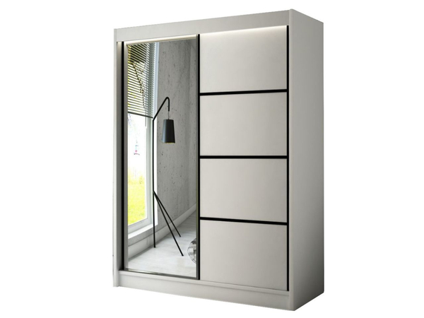 Schiebetürenschrank mit Spiegel 150 cm mit LED-Beleuchtung Portel Weiß