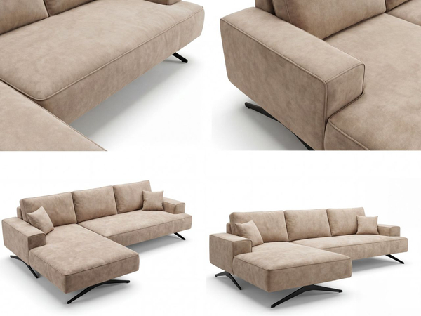 Ecksofa L-Form auf Metallbeinen Leto Links Beige