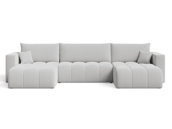 Wohnlandschaft mit Schlaffunktion und Bettkasten Neva Bouclé-Stoff Grau