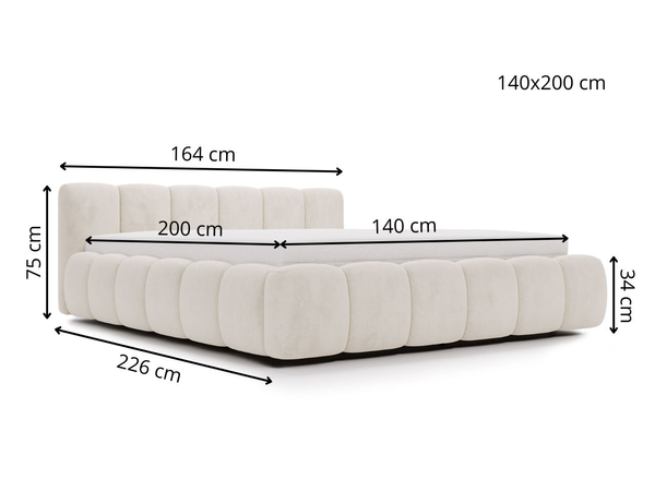Polsterbett mit Bettkasten und Lattenrost 140x200 Cloud Low Beige