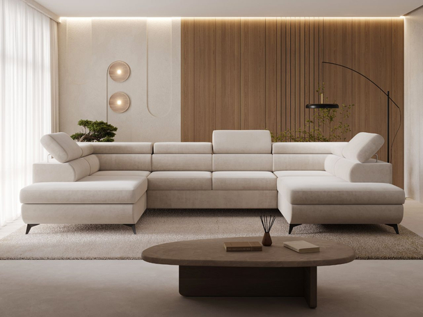 Wohnlandschaft mit Schlaffunktion und Bettkasten Argon Beige