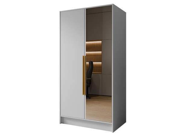 Kleiderschrank mit Spiegel 100 cm Lucca Weiß mit goldenen Griffen