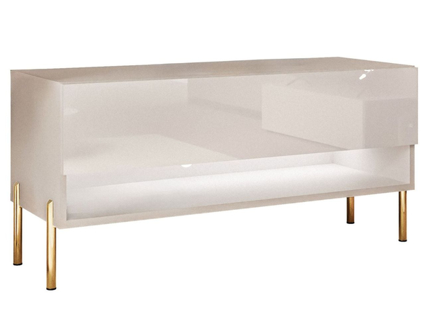 TV-Schrank 90 cm mit LED-Beleuchtung und goldenen Metallbeinen Aurelie Kaschmir Hochglanz