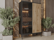 Vitrinenschrank mit Led Deo 166 cm Schwarz, EIche Wotan