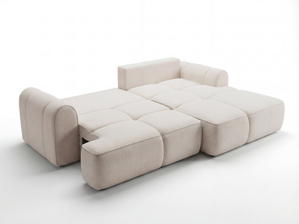 Ecksofa L-Form Rechts mit Schlaffunktion und Bettkasten Bonno Beige