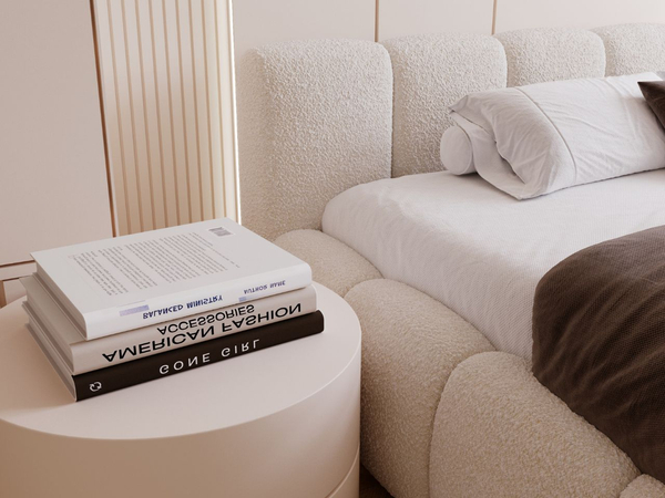 Polsterbett mit Bettkasten und Lattenrost 120x200 Cloud Low Bouclé-Stoff Beige