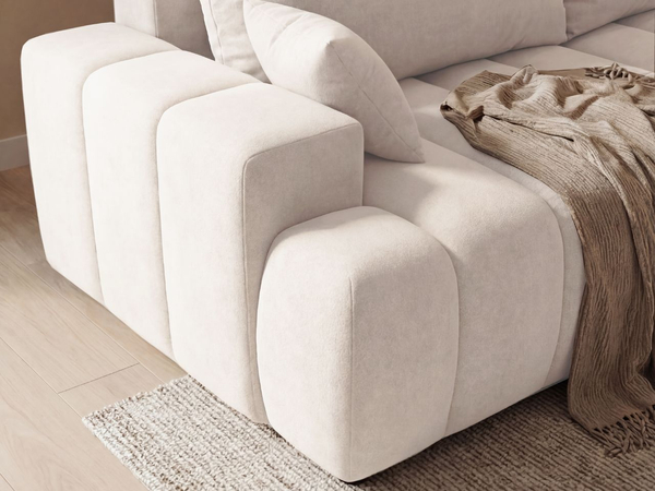 Ecksofa L-Form Rechts mit Schlaffunktion und Bettkasten Caleo Creme