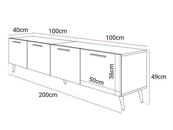 TV-Lowboard mit Türen und LED-Beleuchtung auf Goldenen Metallbeinen 200 cm Noaé Kaschmir
