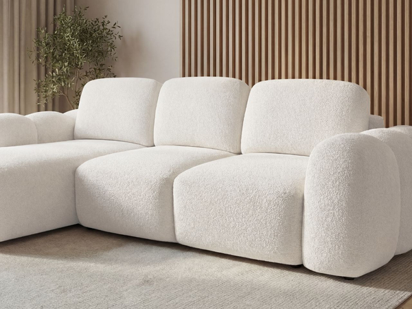 Ecksofa L-Form mit Schlaffunktion und Bettkasten Avelin Links Creme