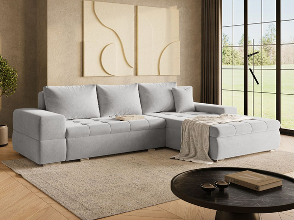 Ecksofa L-Form mit Schlaffunktion und Bettkasten Sonia Grau