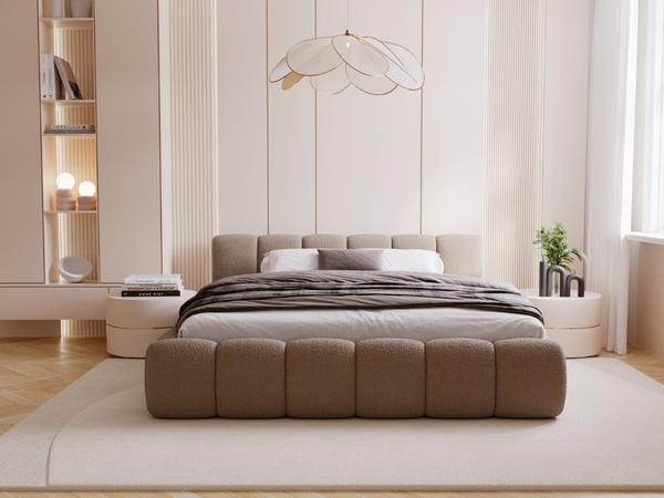 Polsterbett mit Bettkasten und Lattenrost 160x200 Cloud Low Bouclé-Stoff Braun