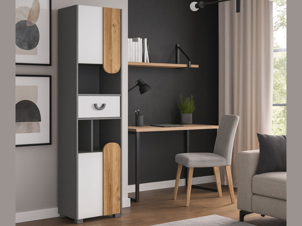 Jugendbücherregal mit Schublade Casa Nash Eiche, Weiß, Grau