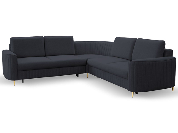 Ecksofa L-Form Rechts mit Schlaffunktion und Bettkasten Limon Dunkelblau