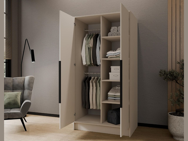 Kleiderschrank mit Spiegel 100 cm Lucca Kaschmir mit schwarzen Griffen